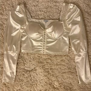FASHIONNOVA Cream Satin Corset Blouse